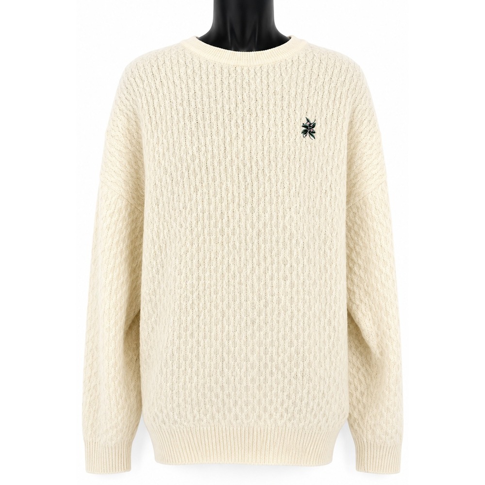 Bobby Jones Mens Pullover Crew Neck Cable Knit Golf Sweater Large Cream Alpaca